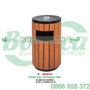 Thùng rác gỗ tròn có gạt tàn Thùng rác gỗ tròn có gạt tàn
