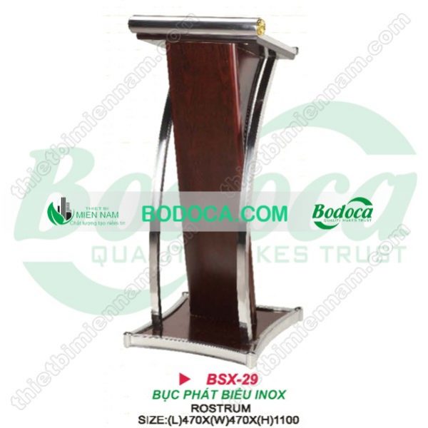 Bục phát biểu gỗ viền inox trắng BSX-29